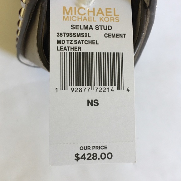 Selma Stud Satchel w/Shoulder Strap, Cement Color, Michael Kors size Medium - Picture 5 of 14